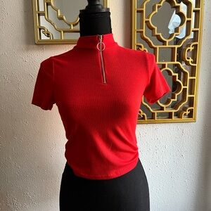 Red Zippered Women's Top